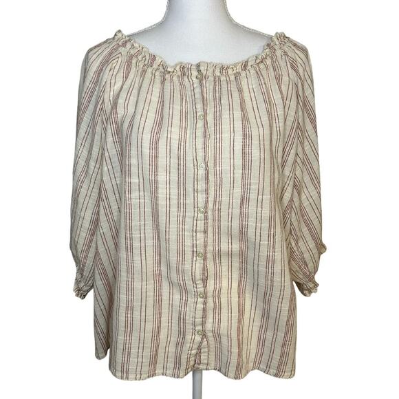 The Great the poem cotton neutral ruffle gauze peasant top 3/4 sleeve size 1 (S) - Picture 1 of 8